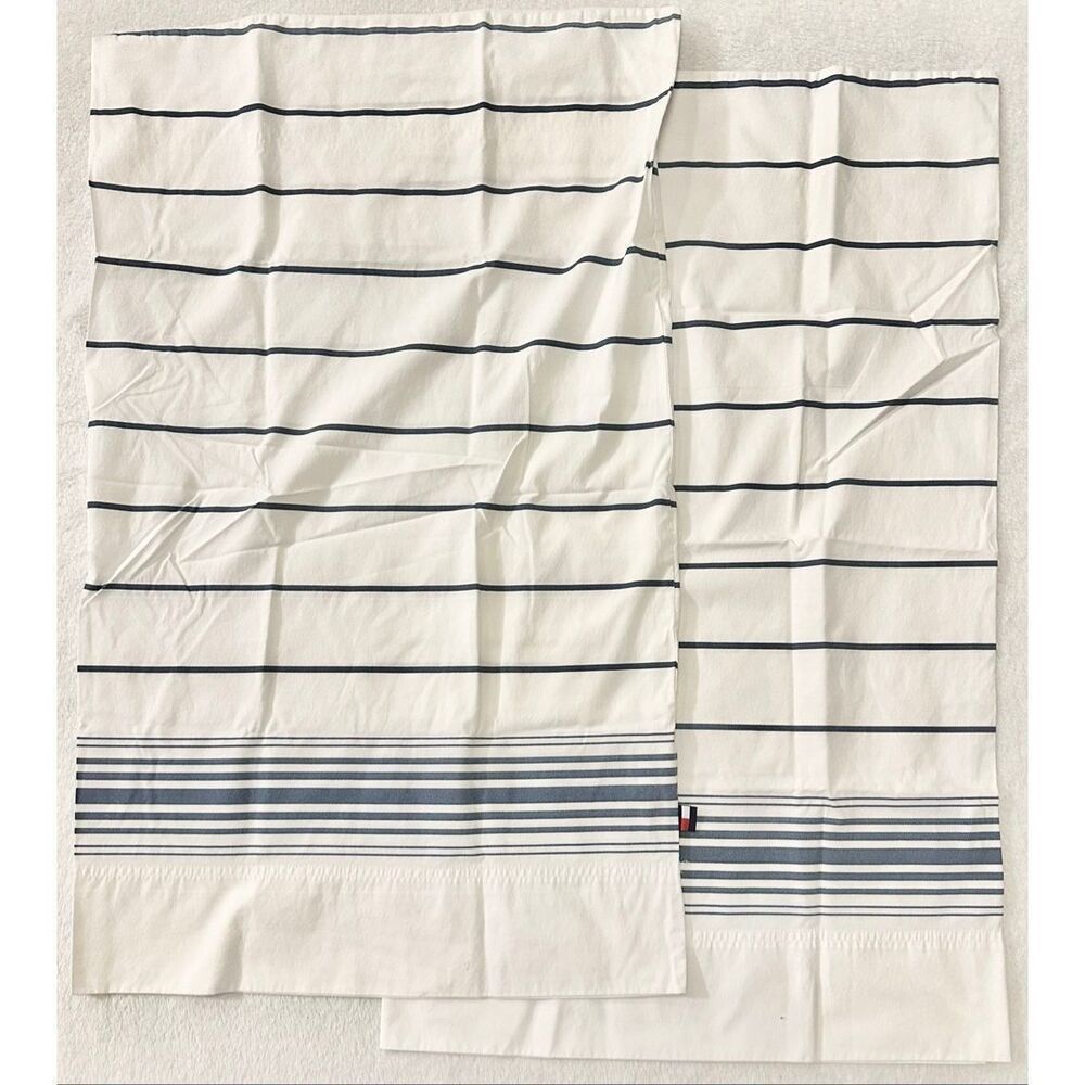 Tommy Hilfiger blue and white striped pillowcases set of 2